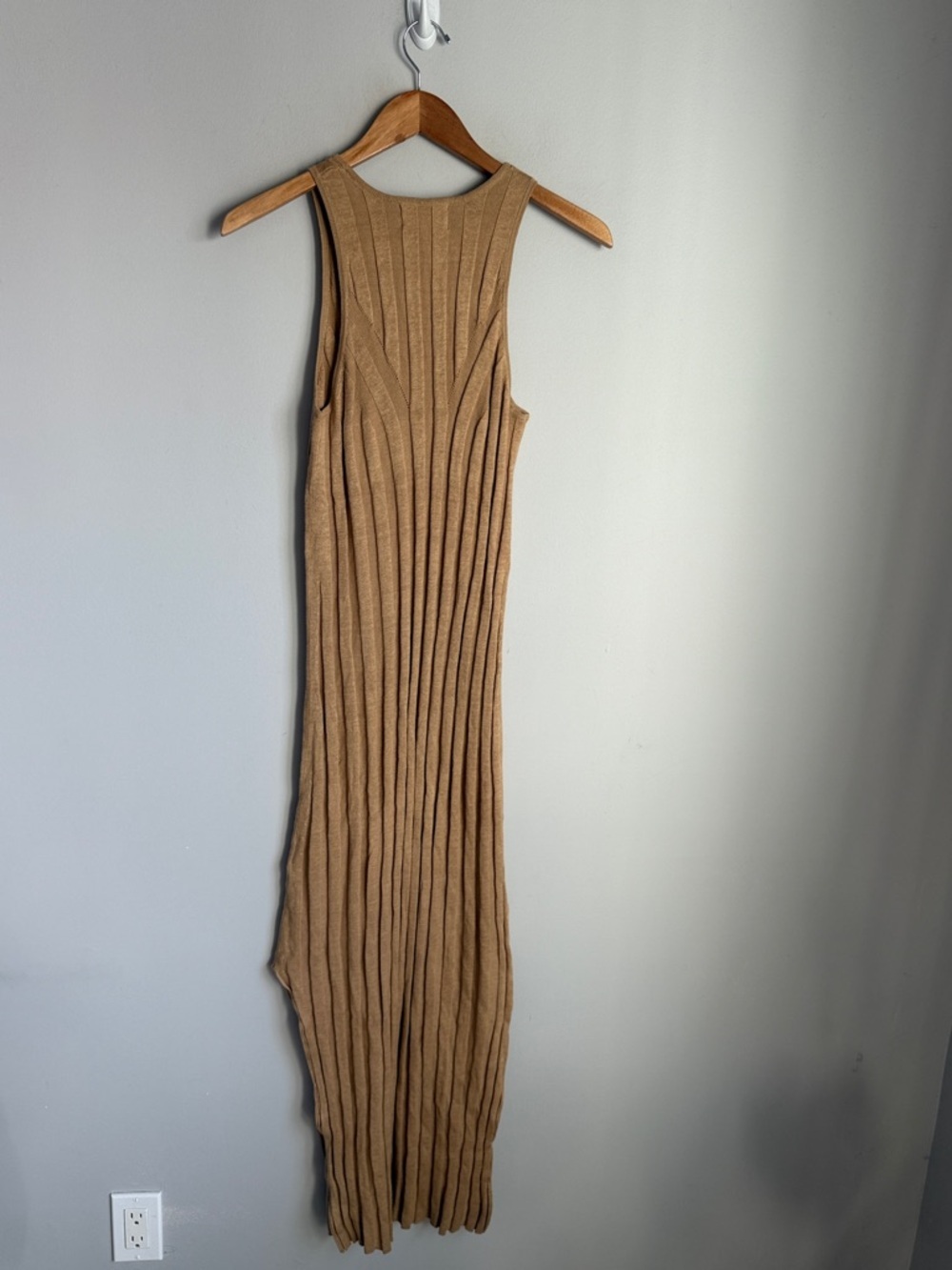 Loulou Studio beige ribbed knit sleeveless midi dress - Picture 3 of 12
